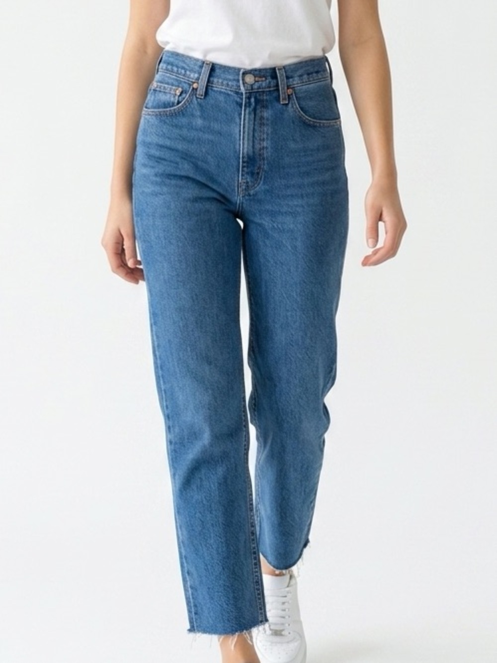 Madewell Perfect Vintage Wide-Leg Jean Women 30P Blue Excellent Raw Hem DM6256